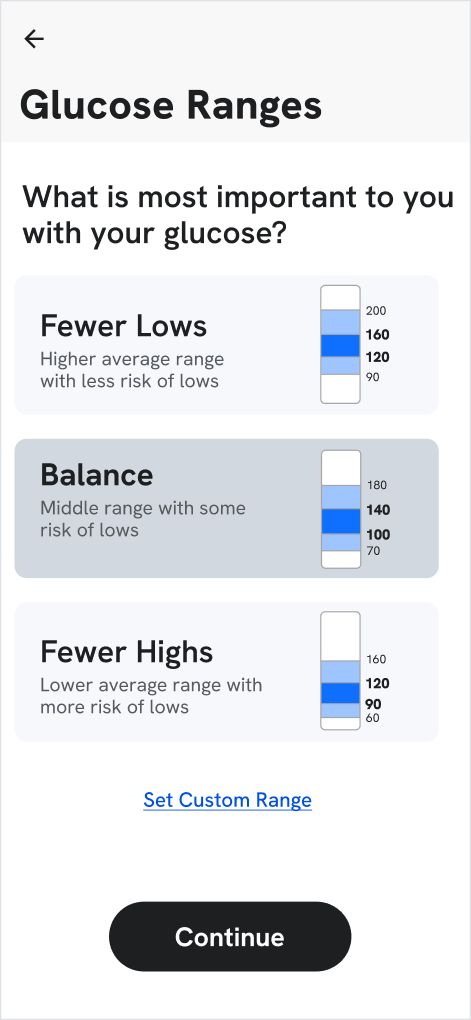 Glucose Ranges onboarding screen