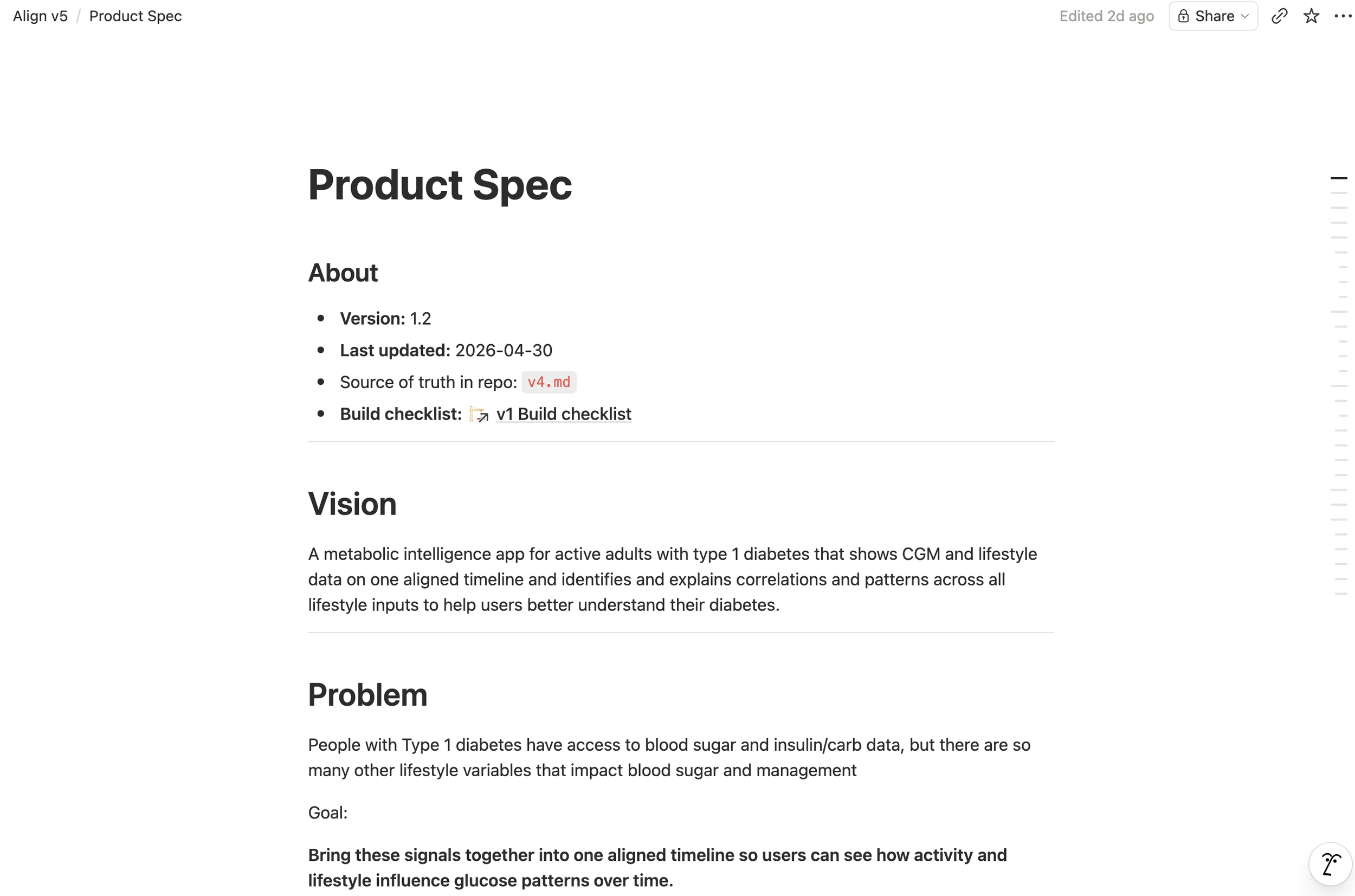 Align product specification document