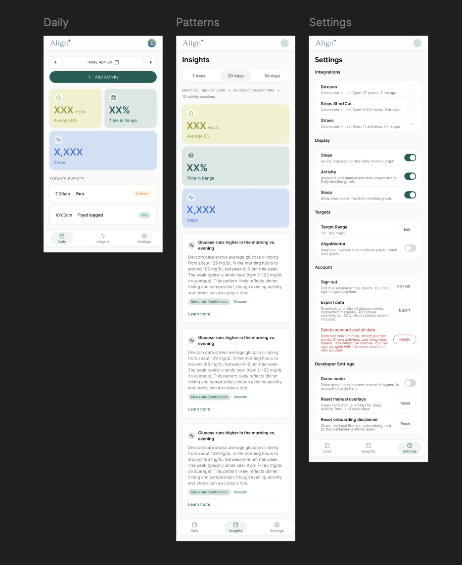 Initial Align mobile mockups