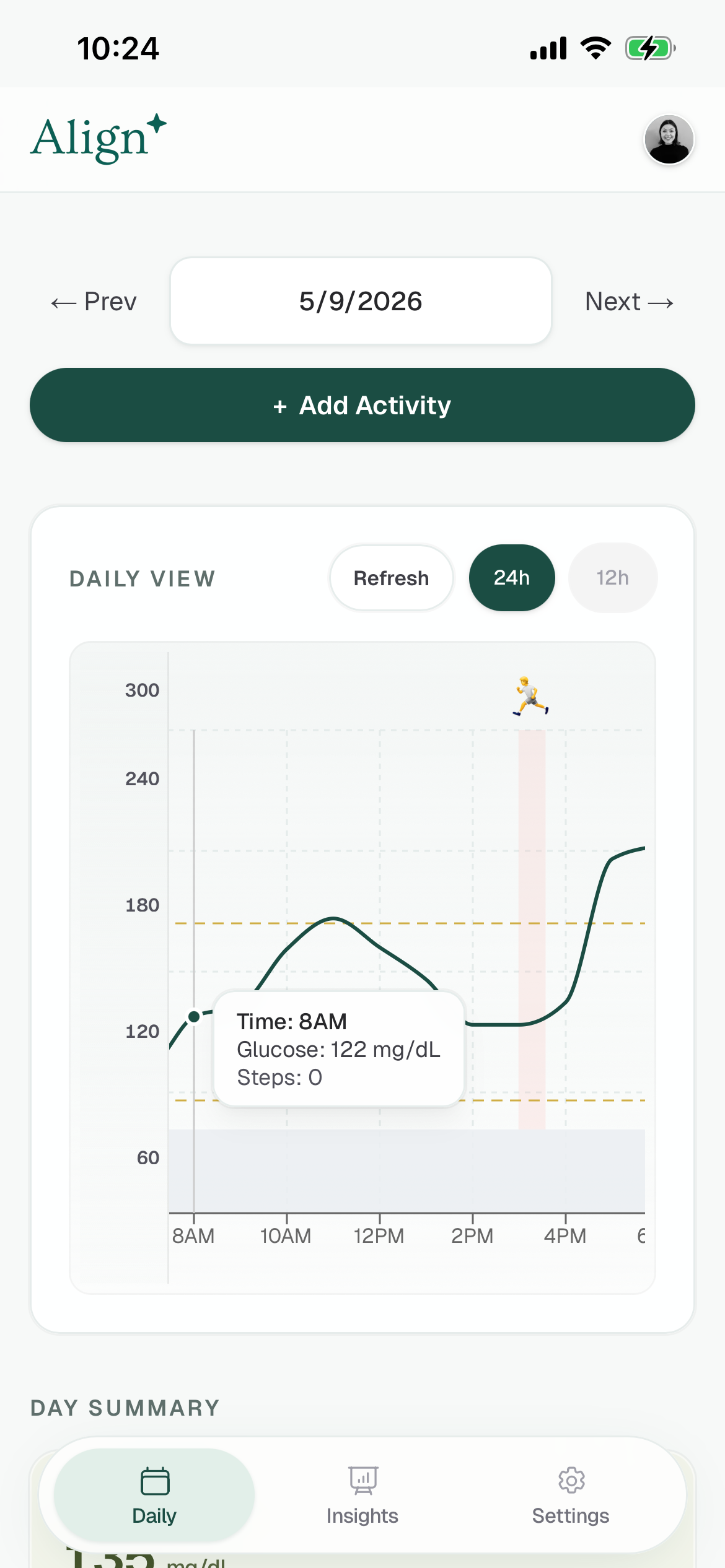 Align daily view