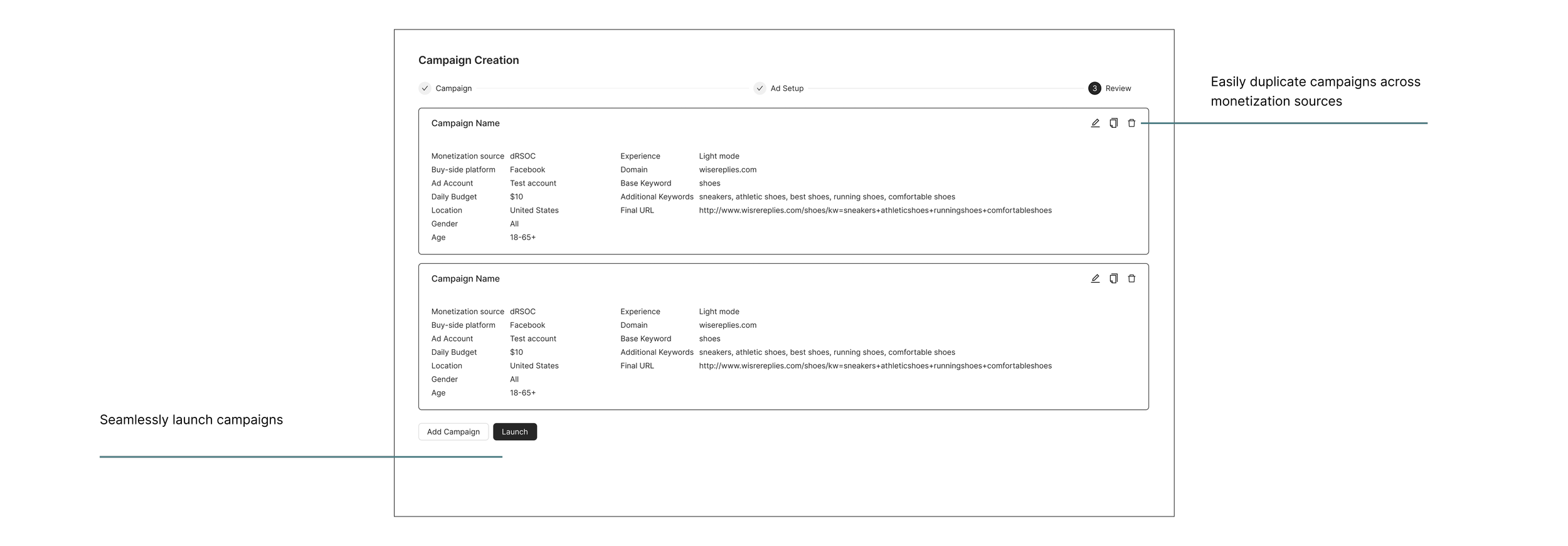 Wireframe of review step