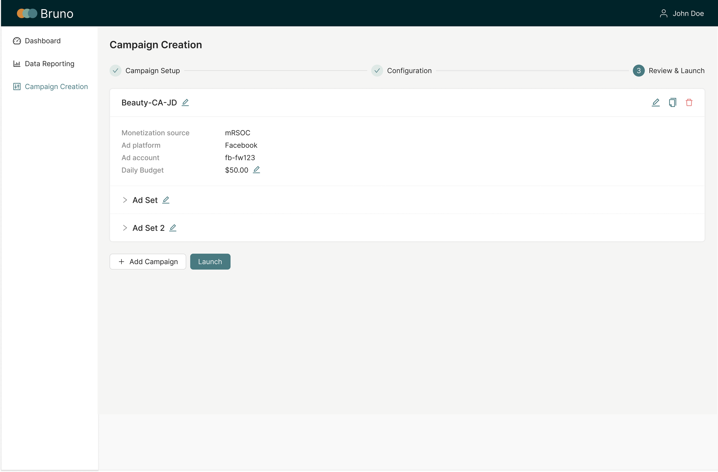 Updated review and launch step in Bruno